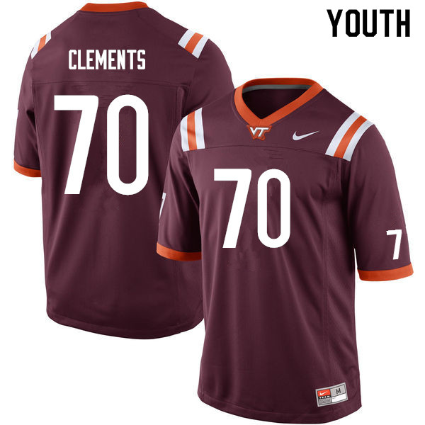 Youth #70 Parker Clements Virginia Tech Hokies College Football Jerseys Sale-Maroon - Click Image to Close